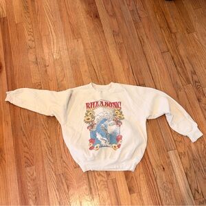 Billabong Skeleton Surfer Girl Cream Groahic Crewneck Sweatshirt Womens Medium